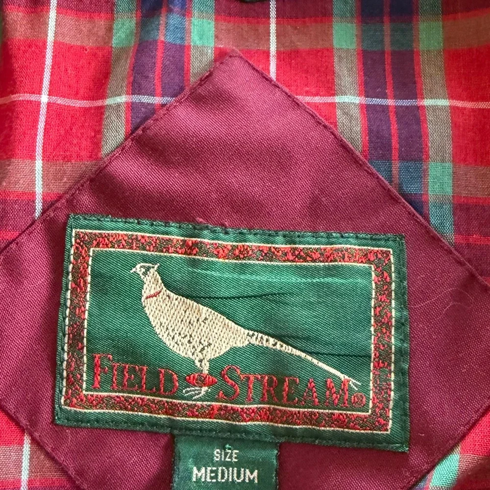 Vintage Field & Stream Burgundy Harrington Jacket Plaid Lined Bomber Mens Medium